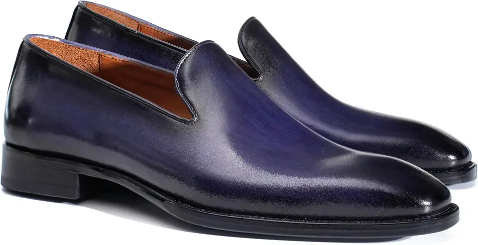 Men's Genuine Leather Loafers Hand-Dyed Leather Sole Slip-On Dress Shoes