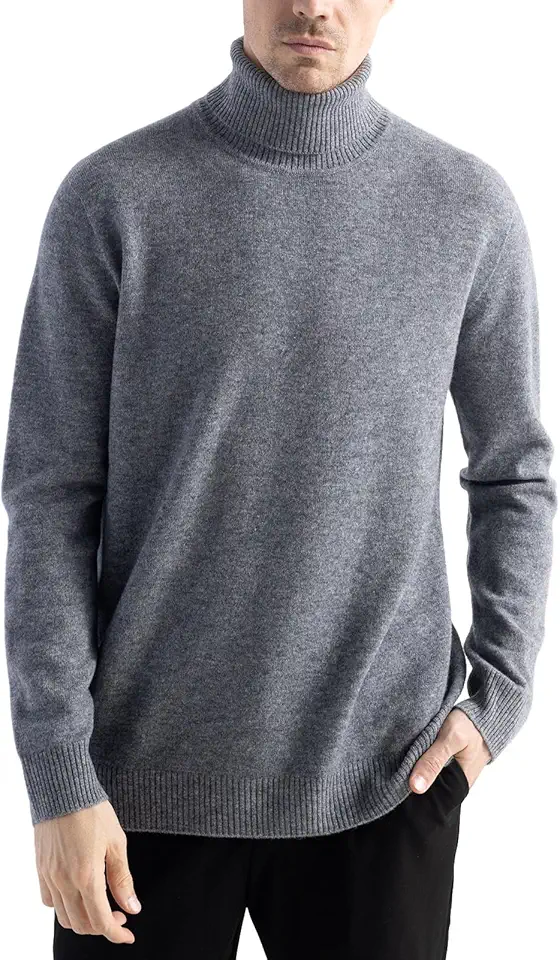 Men's Slim Fit Grey Long Sleeve Crewneck Merino Wool Sweater