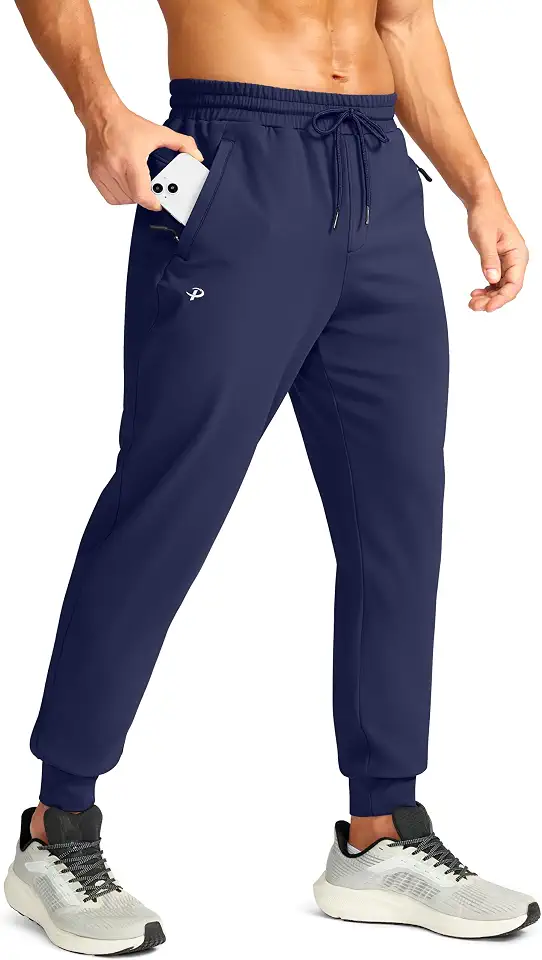 Pudolla Men's Fleece Joggers with 3 Zipper Pockets for Running Workout