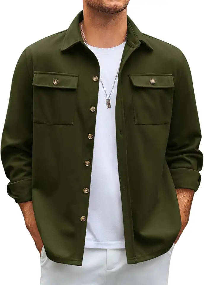 Runcati Mens Shirt Jacket Long Sleeve Button Down Casual Shacket Lightweight Thermal Shirts with Pockets