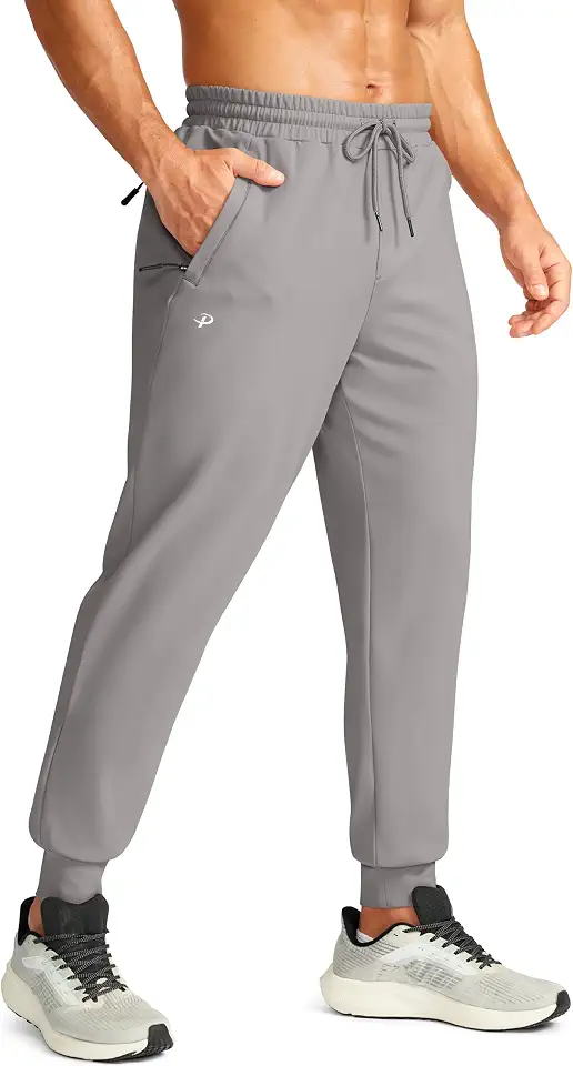 Pudolla Men's Fleece Joggers with 3 Zipper Pockets for Running Workout