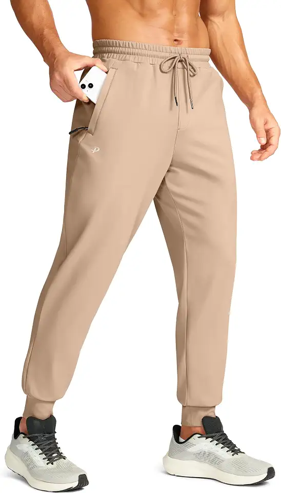 Pudolla Men's Fleece Joggers with 3 Zipper Pockets for Running Workout