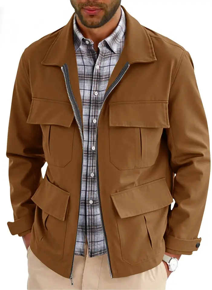 Men's Brown Cotton Safari Jacket