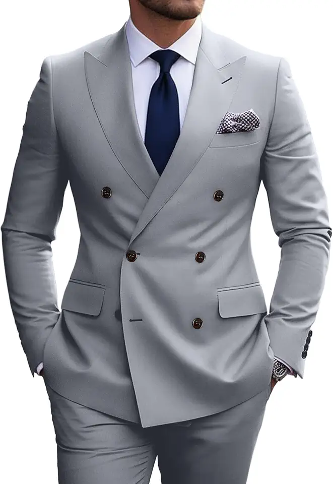 Global Recycled Standard Mens Suit Slim Fit 2 Piece Double Breasted Suit Men Wedding Prom Suits