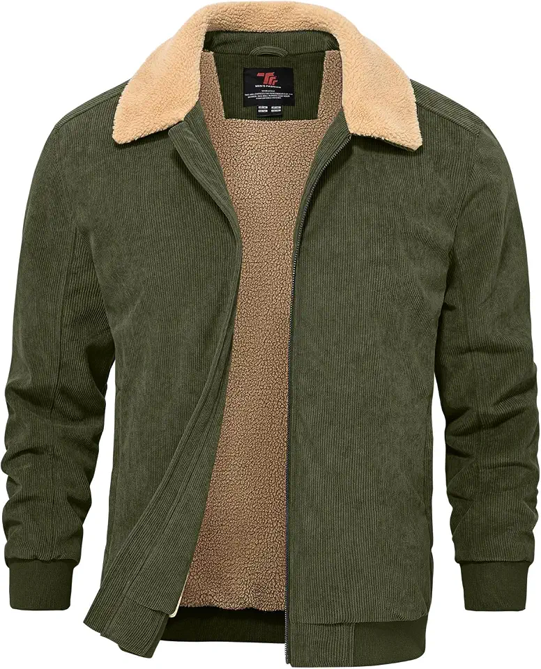 TBMPOY Men's Corduroy Jacket Sherpa Fleece Lined Casual Coat Turn-Down Collar Winter Warm Thickened Jackets with Pockets