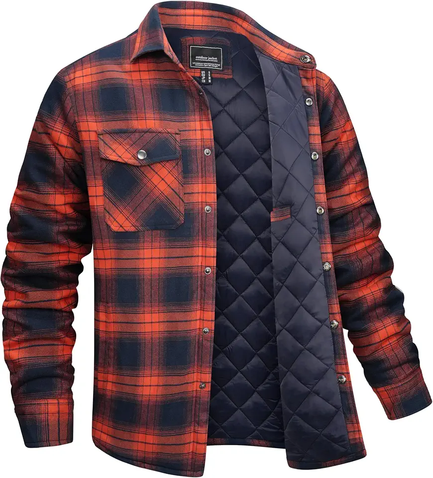 EKLENTSON Men's Flannel Jacket Long Sleeve Quilted Lined Winter Shackets