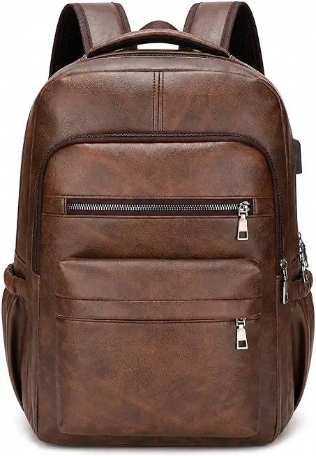 Men's Brown Leather Backpack Rucksack