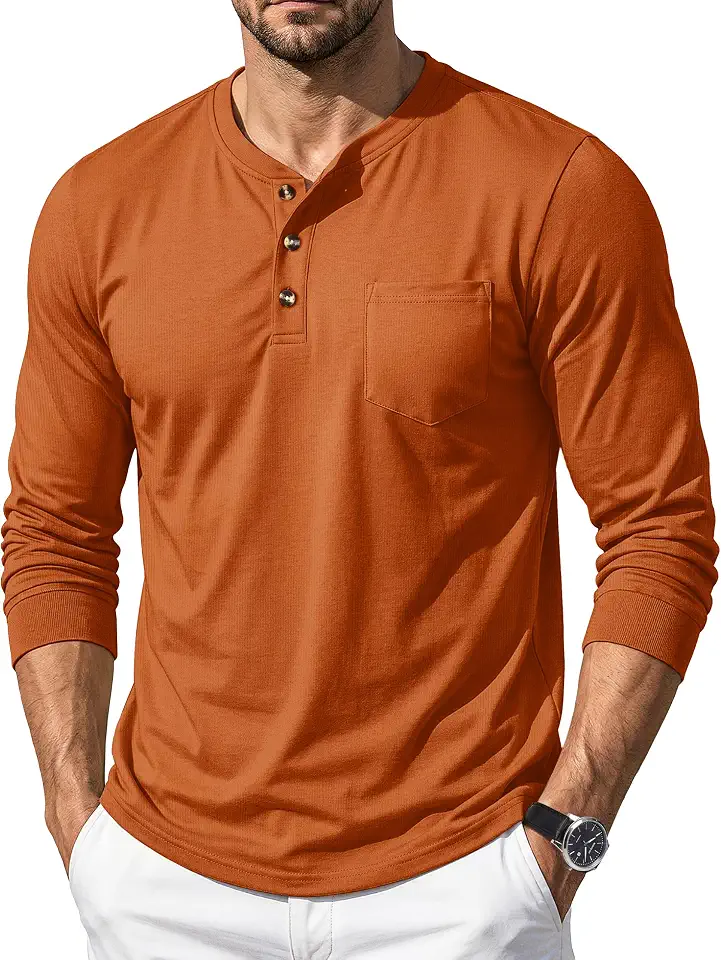 Cotrasen Mens Cotton Henley Long Sleeve Shirt
