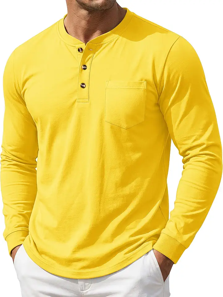 Cotrasen Mens Cotton Henley Shirt Long Sleeve Causal T Shirt
