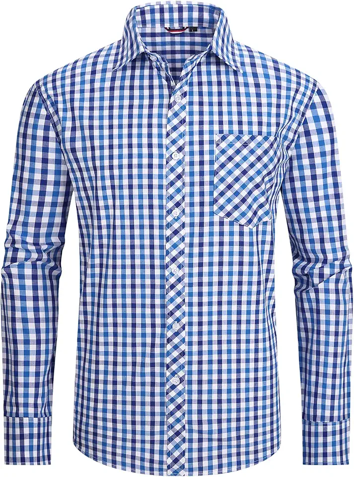 JupiterSecret Men's Plaid Button Down Shirts Cotton Lightweight Long Sleeve Shirt Business Casual Shirts with Pocket