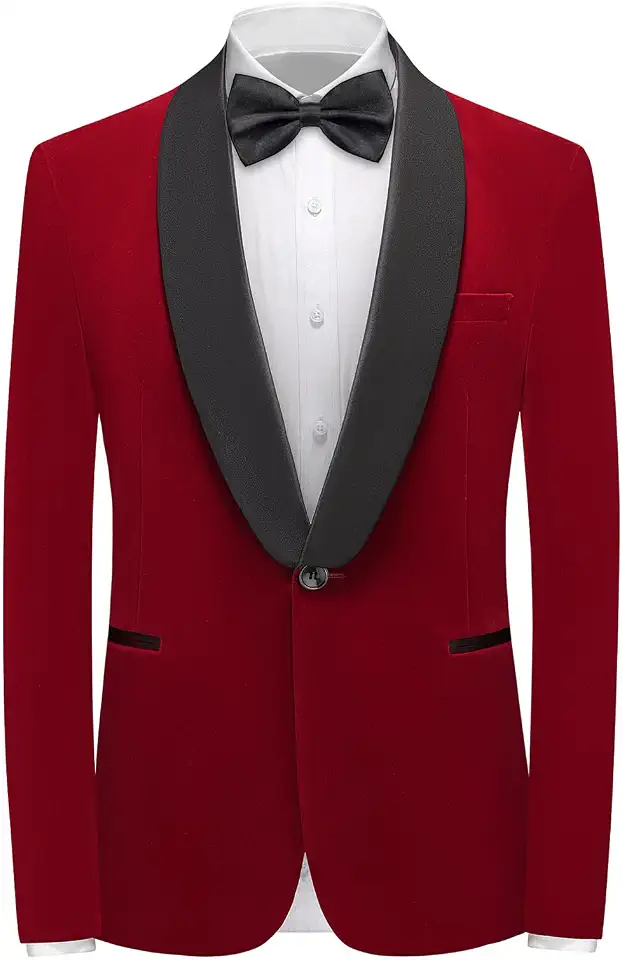 Men's Burgundy Velvet Shawl Collar Dinner Jacket