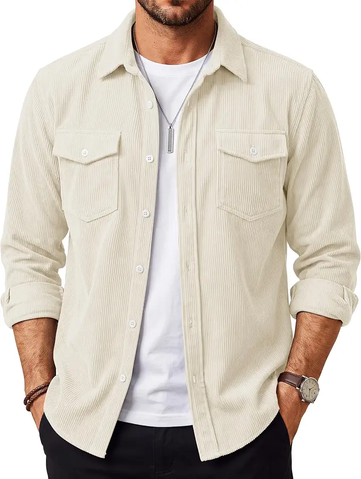 Cotrasen Men's Button Down Shirt Long Sleeve Casual Corduroy Shirt