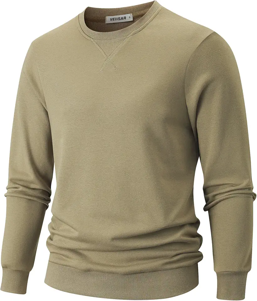 VEIISAR Men's Crewneck Sweatshirt - Basic Long Sleeve Pullover for Casual & Athletic Wear