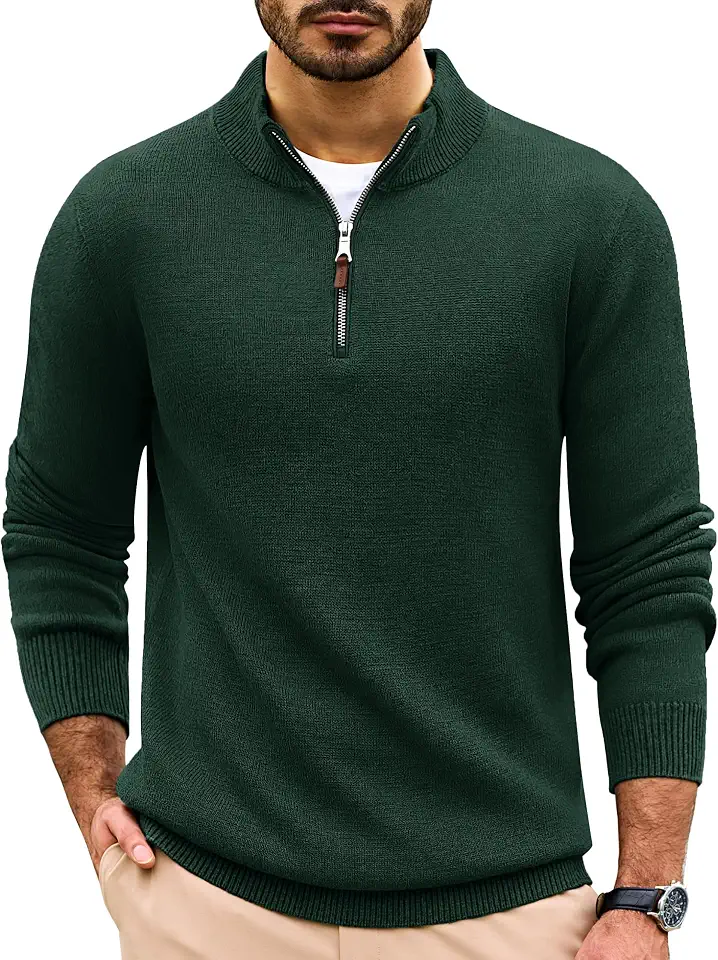 Cotrasen Men's Quarter Zip Sweater Mock Neck Soft Cotton Casual Pullover
