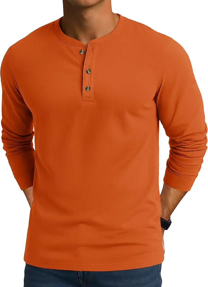 Cotrasen Men's Cotton Long Sleeve T-Shirts Basic Henley Shirt
