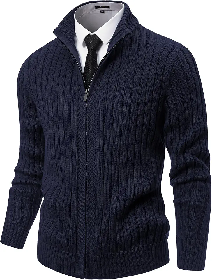 NITAGUT Men's Cardigan Sweater Stand Collar Full Zip Up Sweater