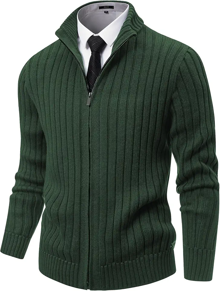NITAGUT Men's Cardigan Sweater Stand Collar Full Zip Up Sweater
