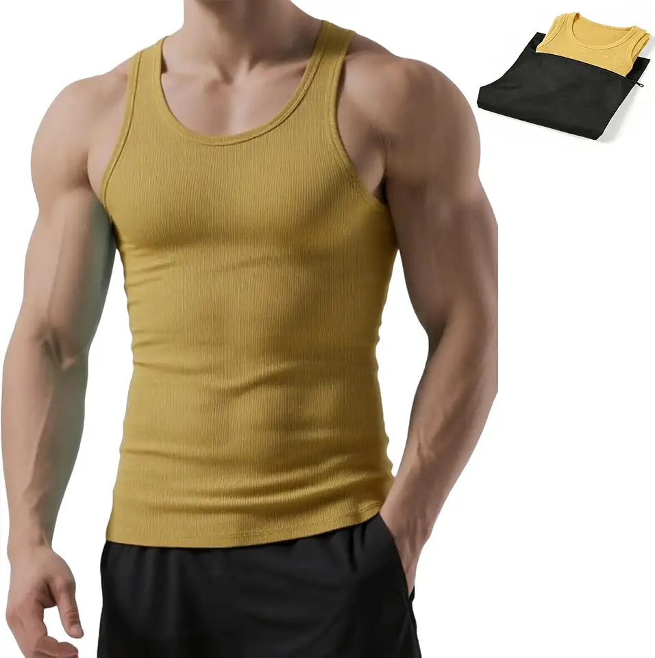 TrailTech Men’s Ribbed Tank Top, Moisture-Wicking Blend Muscle Fit Undershirt for Gym Workout, Beach, Daily with Laundry Bag