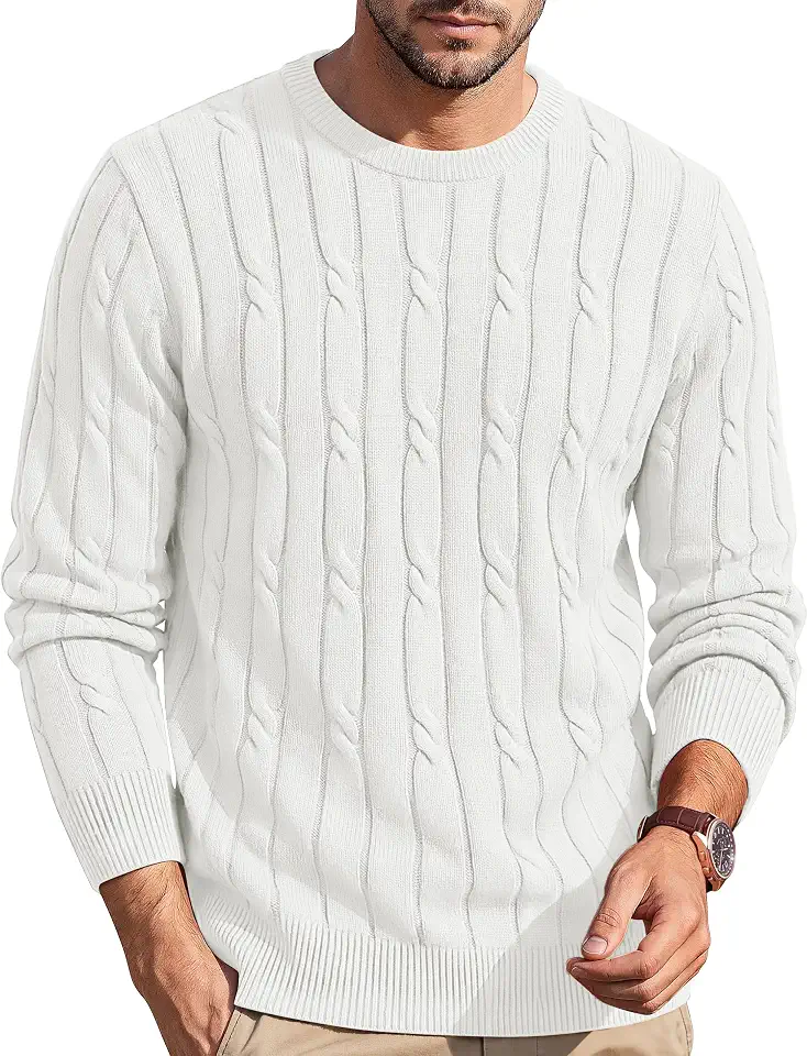 Cotrasen Mens Pullover Sweater Crewneck Cable Knit Thermal Winter Vintage