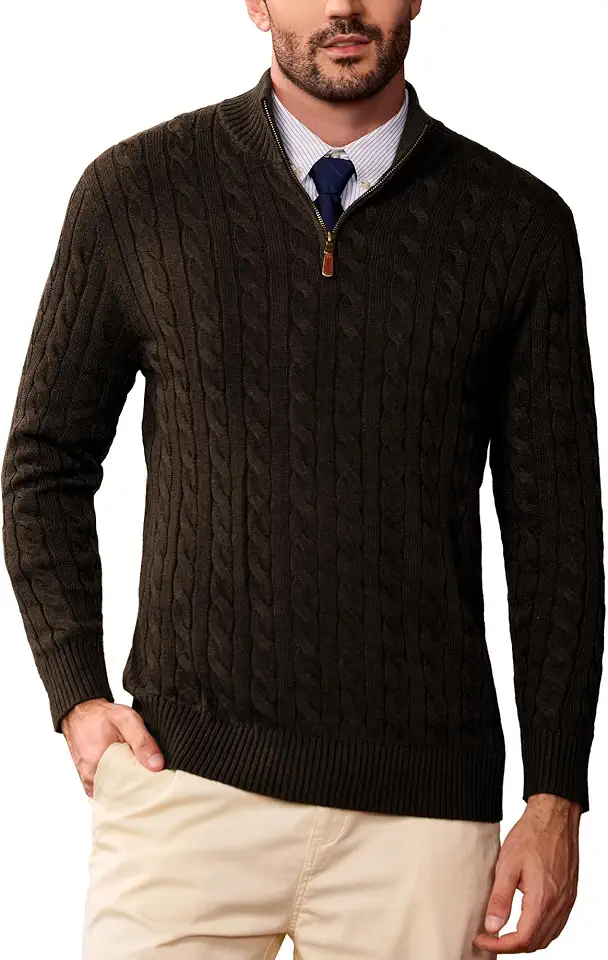 Men's Dark Brown Cable Knit Sweater
