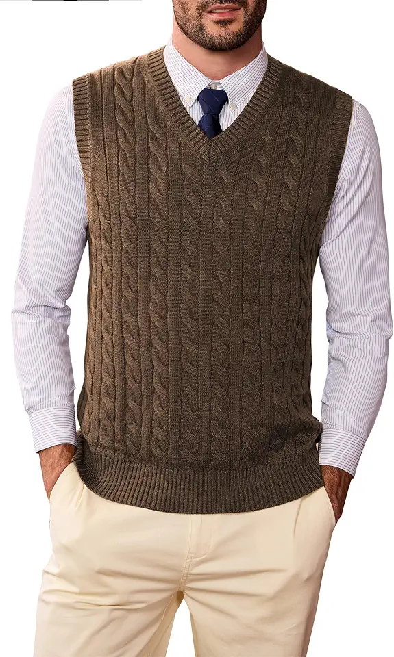 Global Recycled Standard Kallspin Mens Sweater Vest Wool Blend Cable Knit V Neck Sleeveless Pullover Casual Bussiness Knitwear