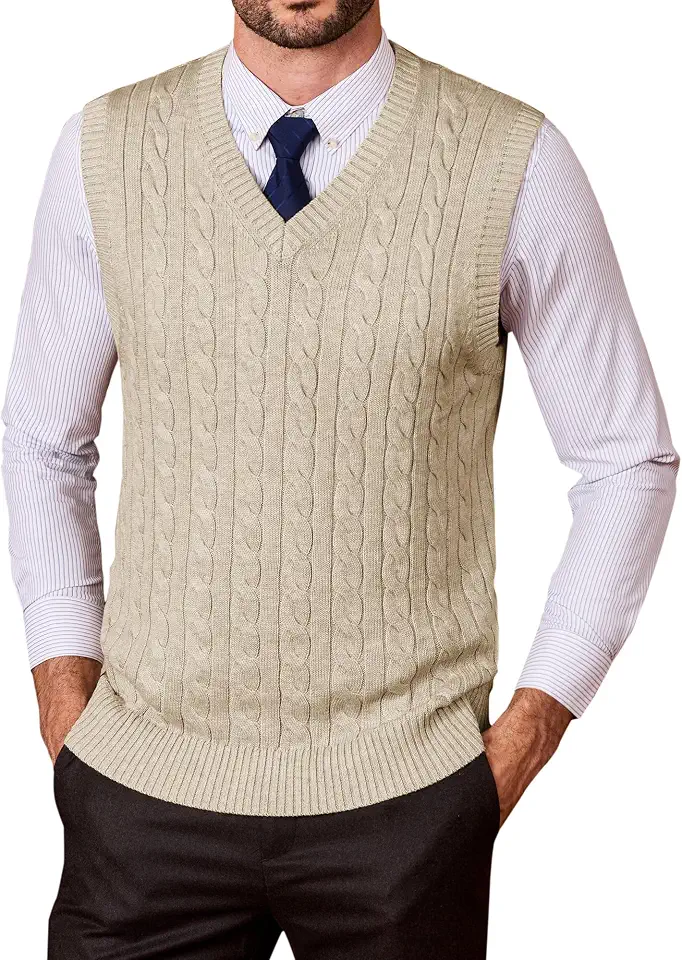 Global Recycled Standard Kallspin Mens Sweater Vest Wool Blend Cable Knit V Neck Sleeveless Pullover Casual Bussiness Knitwear