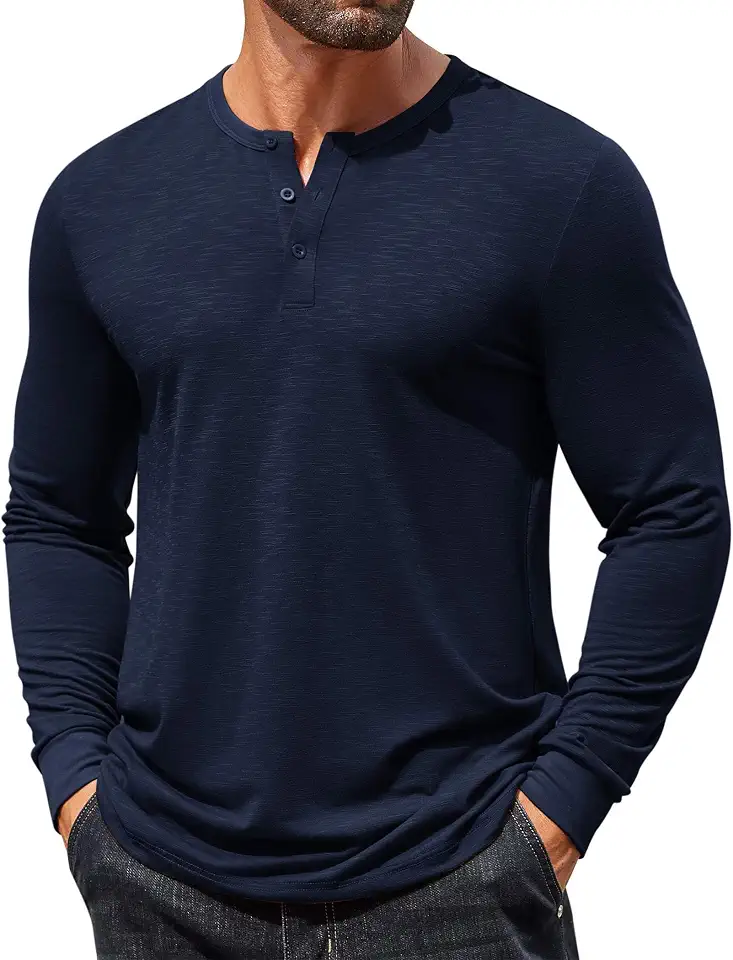 COOFANDY Mens Henley Shirts Long Sleeve Casual T-Shirt Button Basic Tees