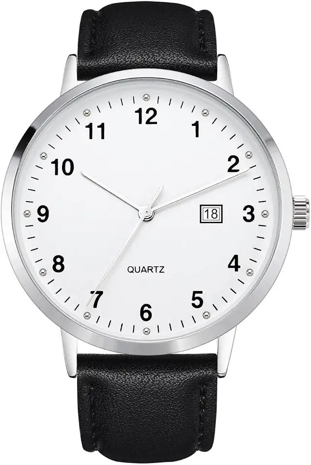 Men's White Dial Leather Strap Watch