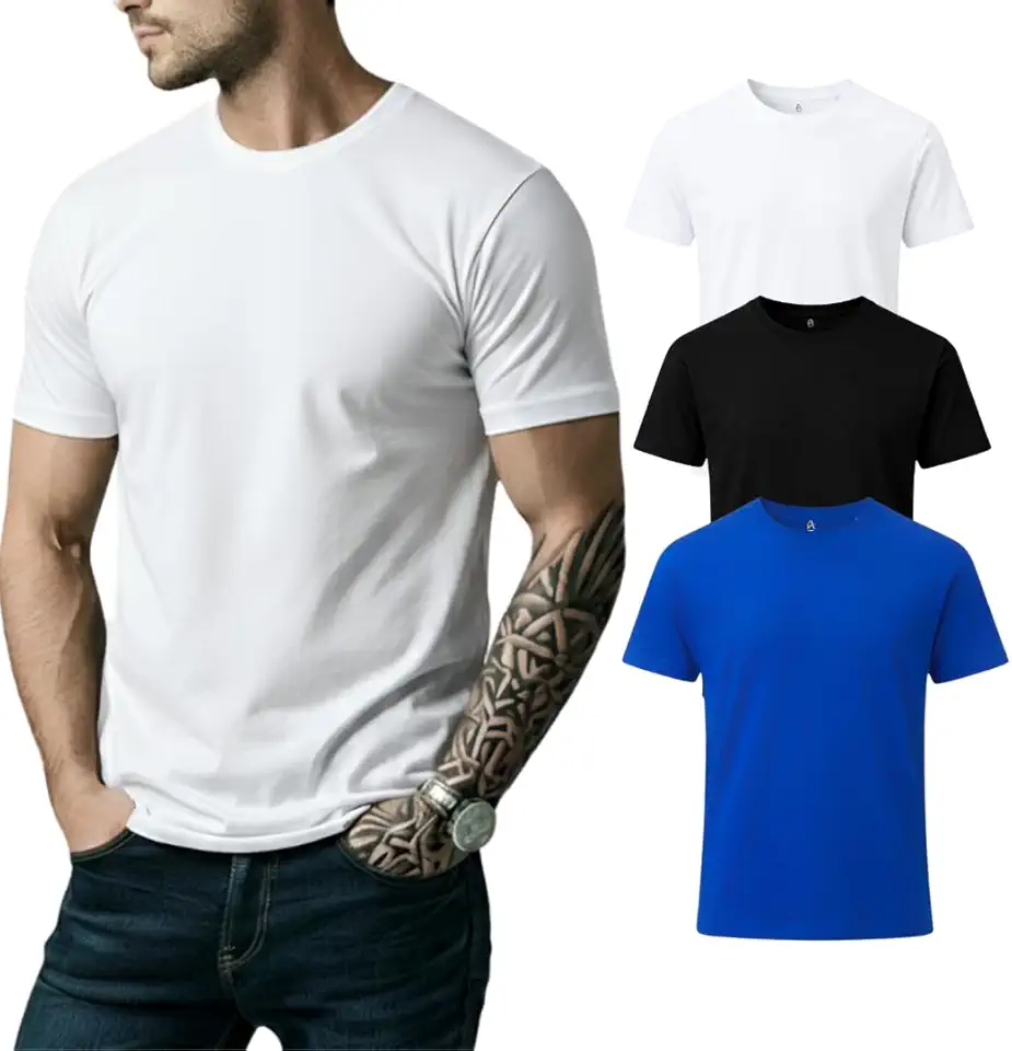 Men's Premium 100% Cotton T-Shirt, Lightweight Short Sleeve Crew Neck Tee, Soft Breathable Summer Essential, Regular Fit