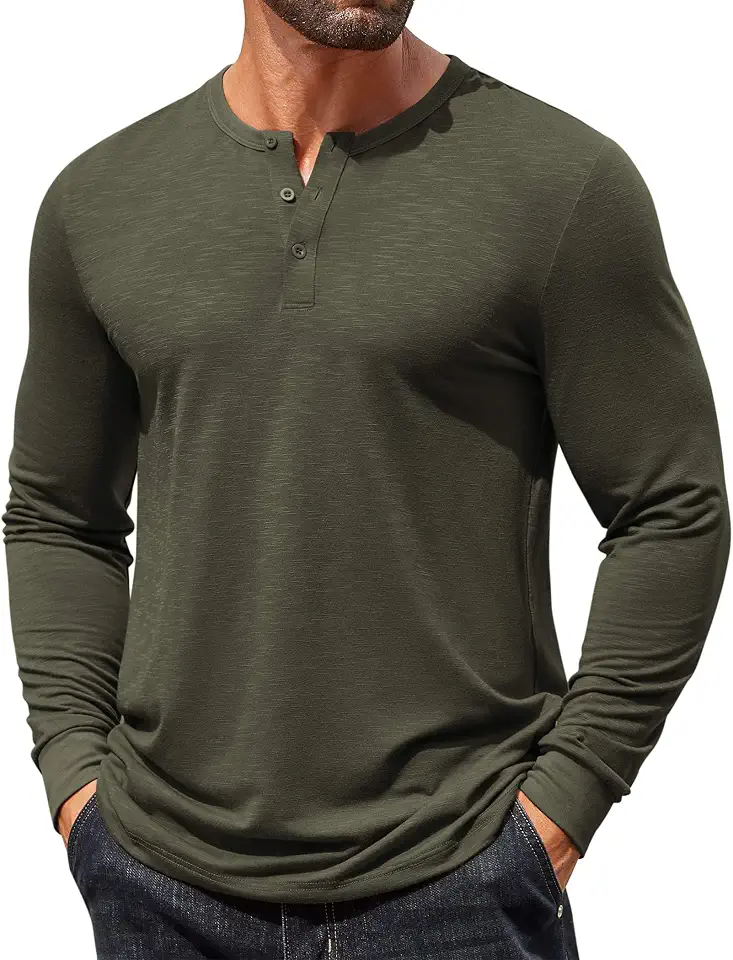 Global Recycled Standard COOFANDY Mens Henley Shirts Long Sleeve Casual T-Shirt Button Basic Tees