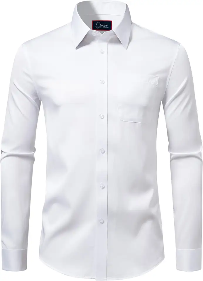 Mens Dress Shirts Stretch Long Sleeve Solid Button Down Shirts Casual Business Regular Fit Shirts with Pocket