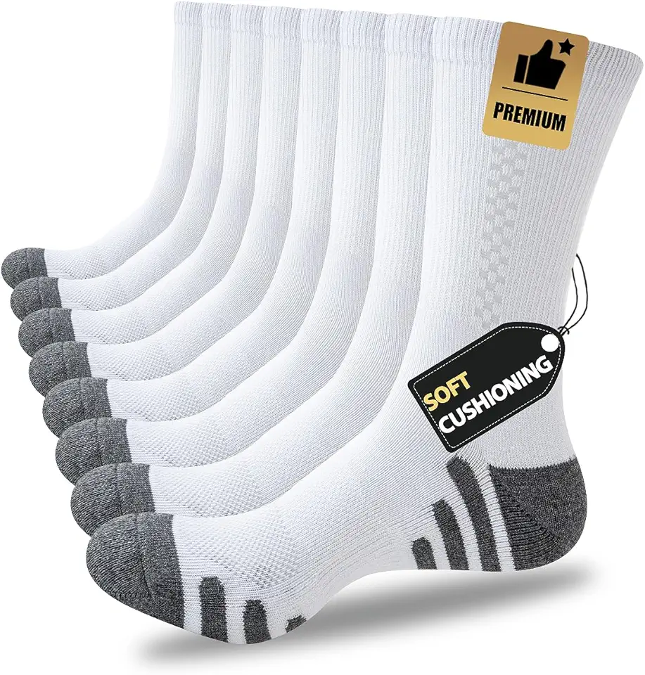 Men's White Cotton Athletic Crew Socks