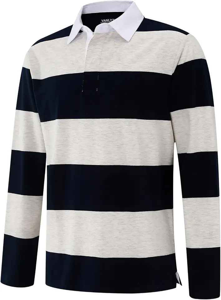 Mens Polo Shirts Striped Cotton Moisture Wicking Classic Collared Casual Golf Shirts for Men