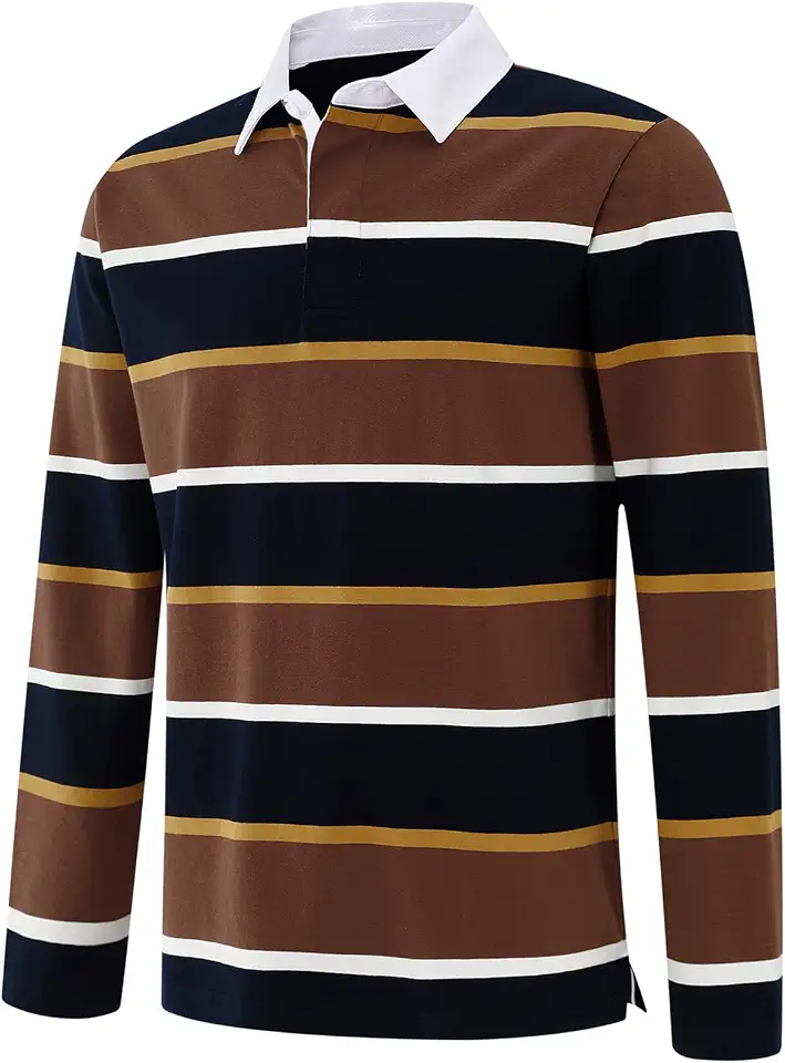 Mens Polo Shirts Striped Cotton Moisture Wicking Classic Collared Casual Golf Shirts for Men