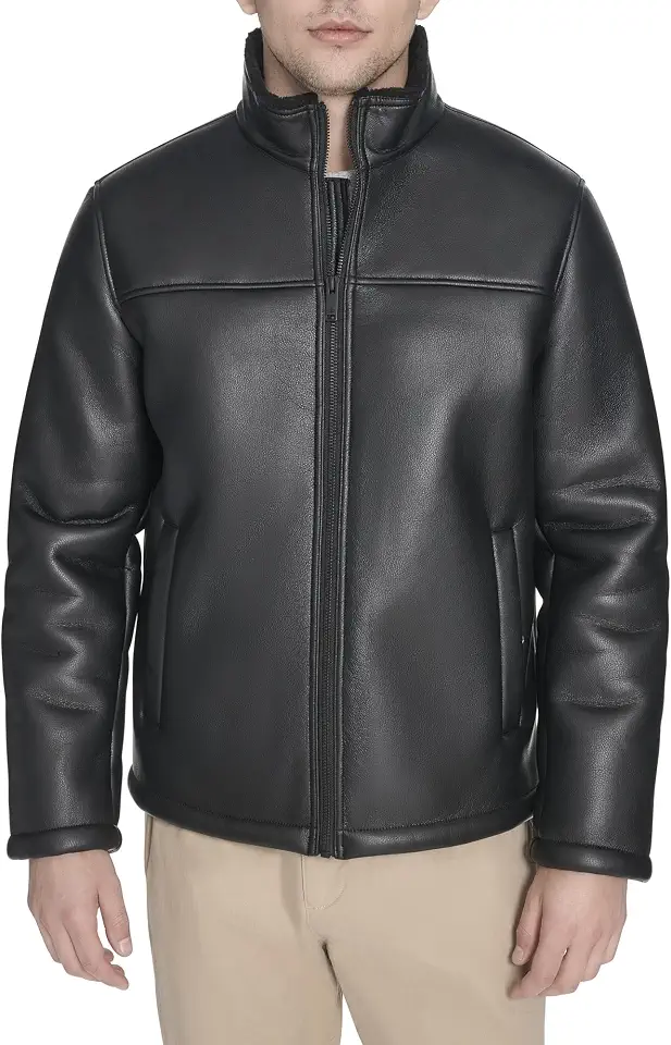 DOCKERS Men's Stand Collar Faux Shearling Jacket