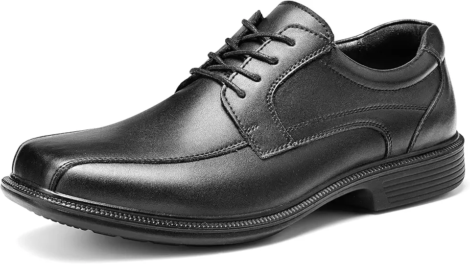 HEEZ Mens Dress Shoes Black, Split Leather Oxford Shoes for Men Comfortable, Square Toe Casual Business Shoes Lace Up