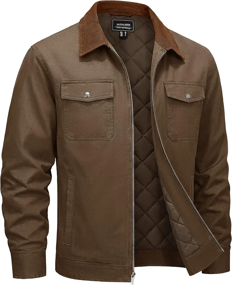 Cotrasen Men's Washed Cotton Work Jacket Quilted Lined Workwear Jackets