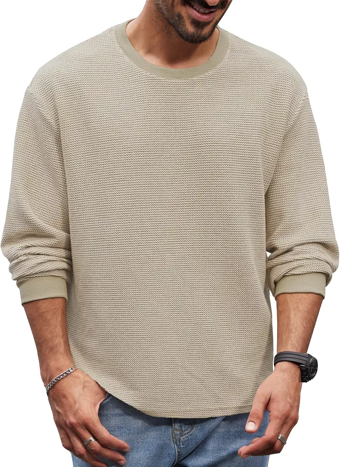 Herberton Mens Knit Waffle Sweatshirts Casual Textured Shirts