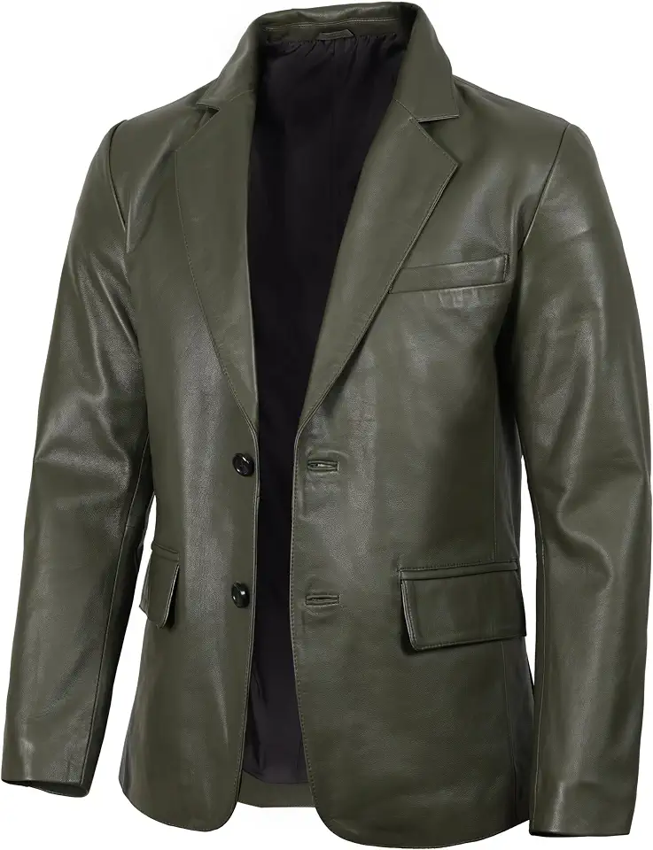 fjackets Mens Leather Jacket — Real Lambskin Leather Blazer, Notched Collar Sport Coat for Men