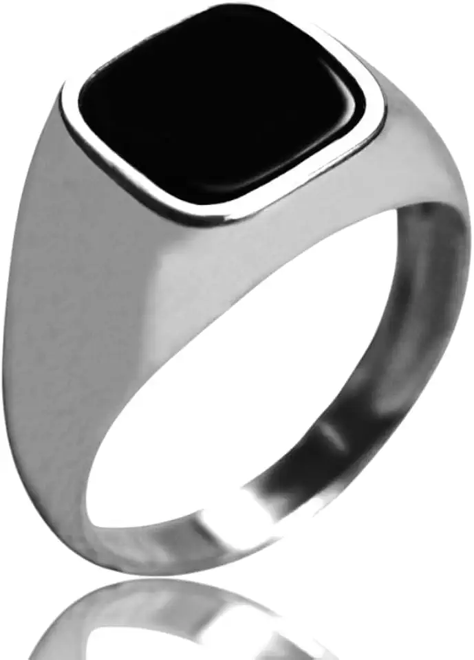 Mens Cushion Gemstone Ring, 925 Sterling Silver Signet Style with Black Onyx, Carnelian, Tigers Eye, or Green Agate, Cushion Cut Natural Stone Wedding Band Birthstone Gift