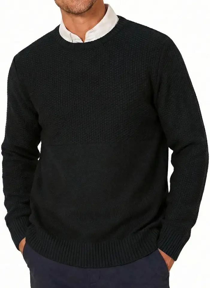 YTD Men's Crewneck Pullover Sweater Textured Long Sleeve Knitted Sweaters