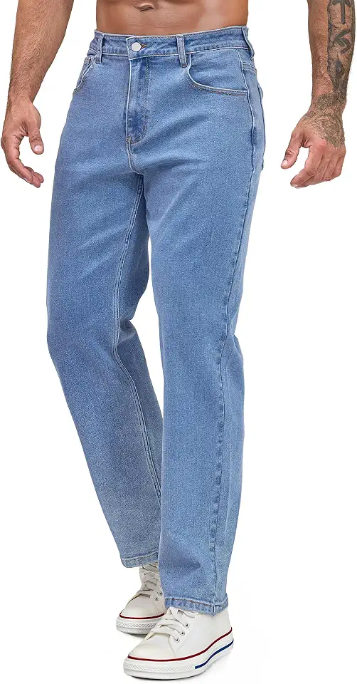 Men's Regular Fit Stretch Jeans Casual Straight Leg Denim Pants
