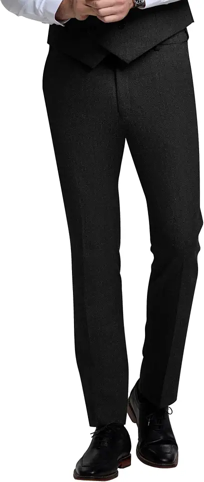 Men's Tweed Herringbone Pant Dress Pants for Men Hidden Expandable Waist Suit Trousers Slacks