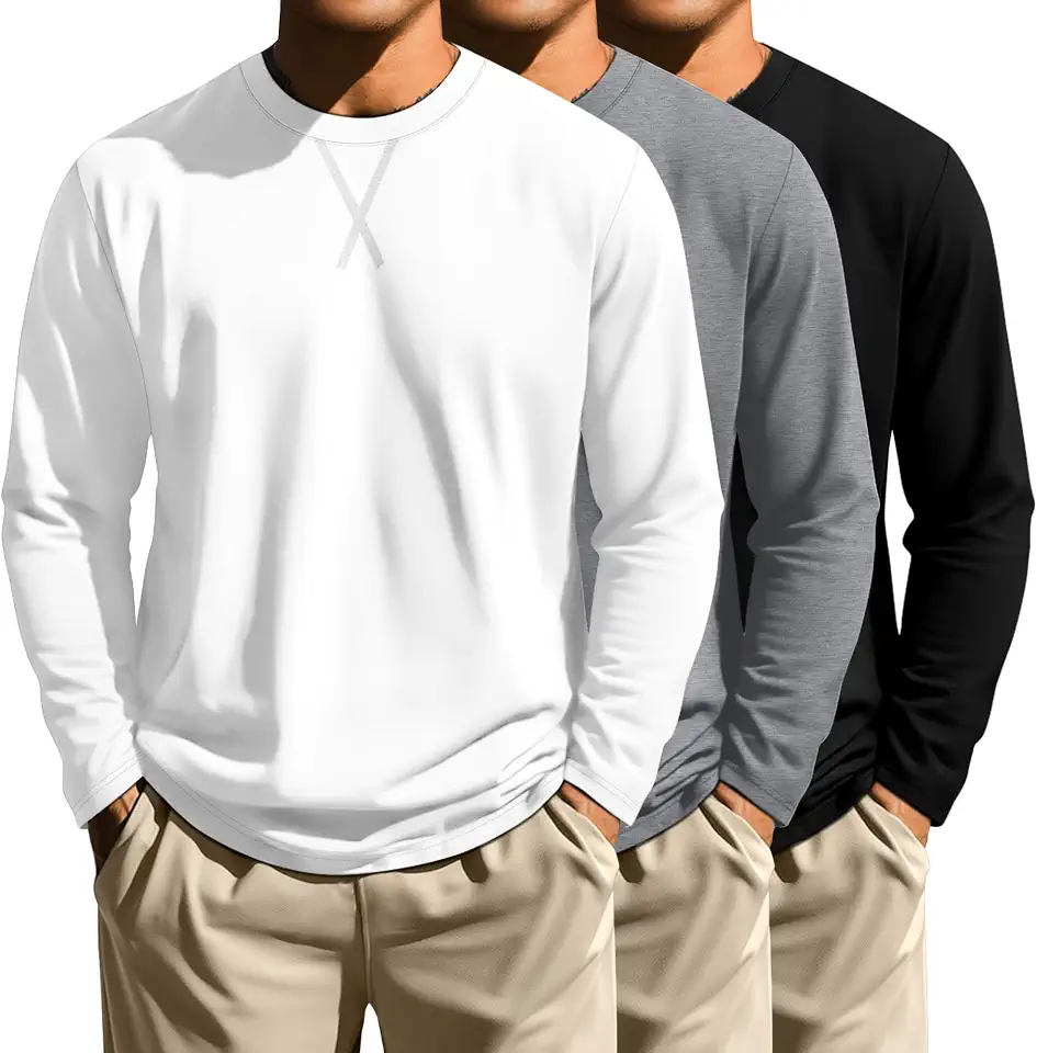 Neer 3 Pack Men's Big and Tall Crewneck Long Sleeve T Shirts