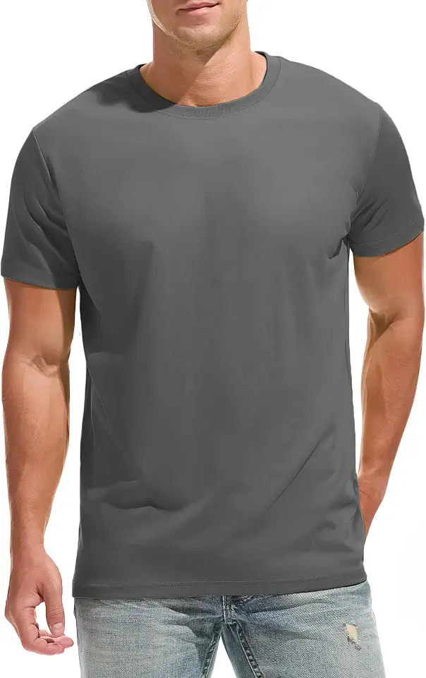 Men’s T-Shirt, 220 GSM Cotton Blend Crewneck Tee, Heavyweight Short Sleeve Solid Color Casual Top, Soft Basic Tee