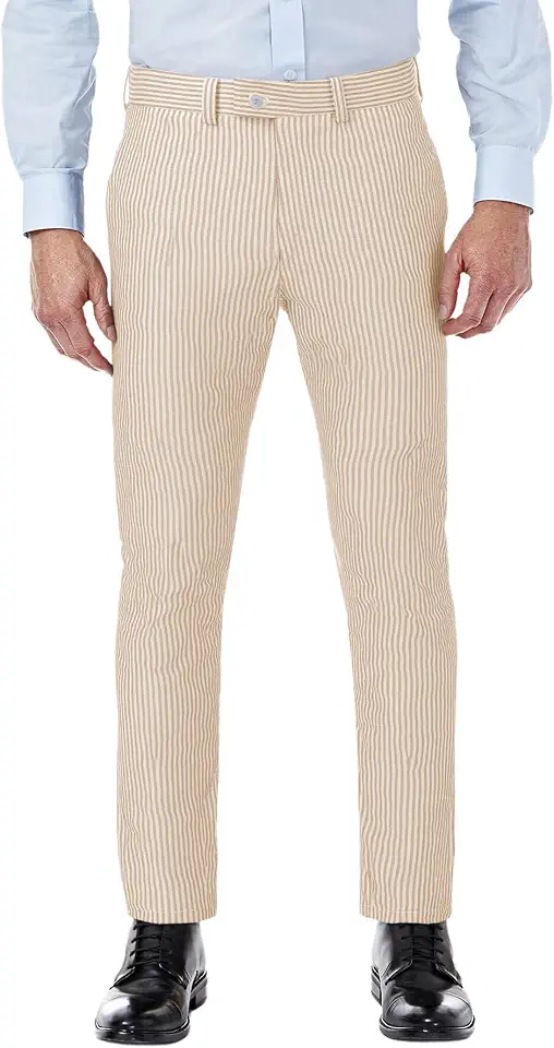 Men's Striped Dress Pants Straight Fit Business Work Trousers