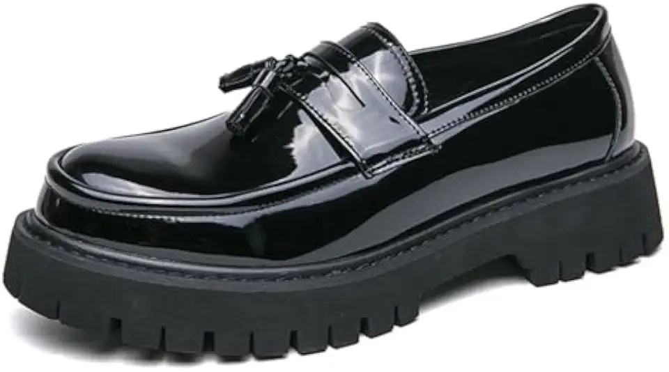 Men's Fashion Chunky Platform Penny Loafers Luxury Round Toe Slip-On Dress Shoes with Non-Slip Lug Sole for Business Work and Daily Casual Wear Sizes 6-14