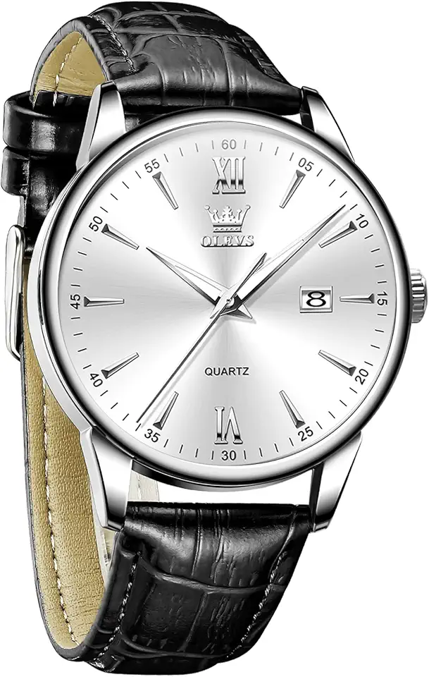 OLEVS Men's Watch,Classic Silver Watches for Men, Waterproof Stainless Steel Roman Numbers Men's Watch Easy to Read