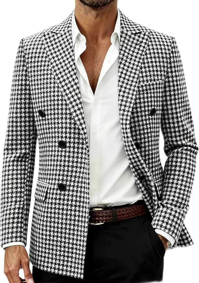 Men's Slim Fit Grey Houndstooth Suit Blazer