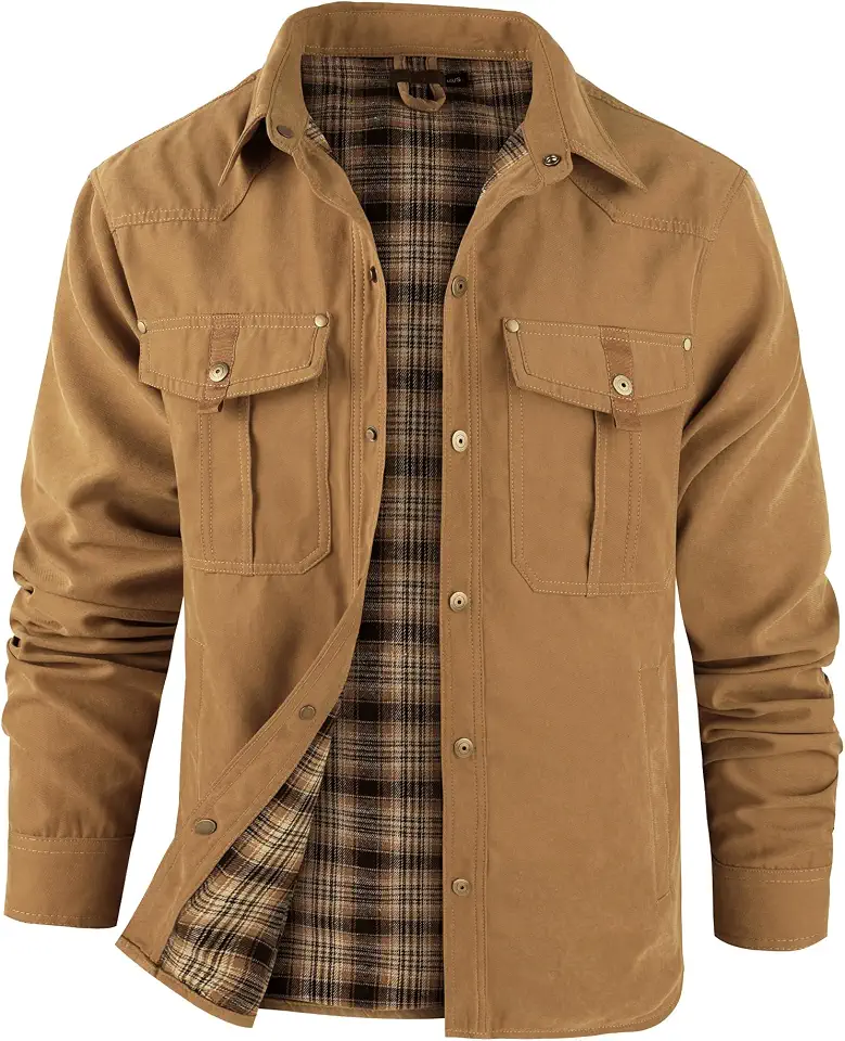Mr.Stream Men's Lightweight Long Sleeved Snap Plaid Western Cowboy Flannel Lined Shirts Jackets